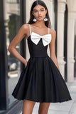 A Line Spaghetti Straps Little Black Dress With Bow