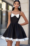 A Line Satin Simple Little Black Dress With Bow
