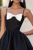 A Line Satin Simple Little Black Dress With Bow