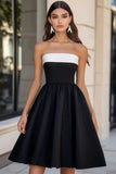 Strapless Satin A Line Little Black Dress