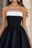Strapless Satin A Line Little Black Dress
