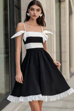 A Line Spaghetti Straps Satin Little Black Dress