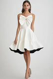 White A Line Satin Graduation Dress With Bow