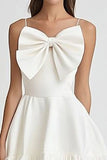 White A Line Satin Graduation Dress With Bow