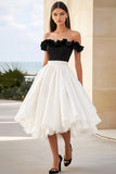 Off The Shoulder White A Line Formal Dress With Ruffles