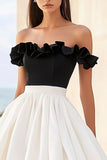 Off The Shoulder White A Line Formal Dress With Ruffles