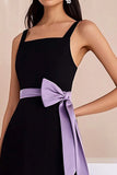 Black Satin Short Cocktail Dress with Bow