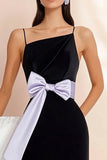 Sheath Satin Black Prom Dress With Bow