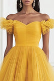 Off The Shoulder Yellow A Line Pleated Prom Dress