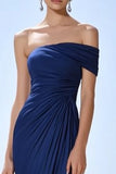 One Shoulder Mermaid Ruched Navy Formal Dress