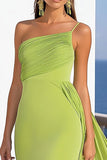 One Shoulder Mermaid Green Formal Dress with Sash