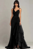 Dark Brown Spaghetti Straps A Line Ruffled Formal Dress
