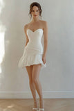 White Strapless Bodycon Simple Short Graduation Dress