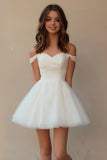 Off The Shoulder White A Line Graduation Dress
