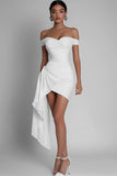 White Off The Shoulder Bodycon Satin Graduation Dress