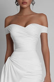 White Off The Shoulder Bodycon Satin Graduation Dress