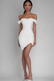 Off The Shoulder Bodycon Satin White Graduation Dress