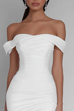 Off The Shoulder Bodycon Satin White Graduation Dress