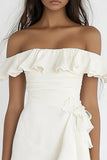 Off The Shoulder A Line White Graduation Dress With Ruffles