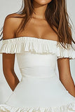 Off The Shoulder Ivory A Line Graduation Dress With Ruffles