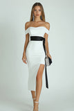 Bodycon Off The Shoulder White Graduation Dress With Slit
