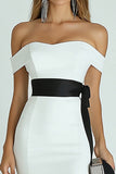 Bodycon Off The Shoulder White Graduation Dress With Slit
