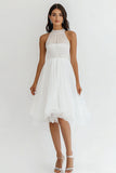 Halter A Line Organza White Graduation Dress