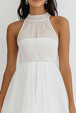 Halter A Line Organza White Graduation Dress