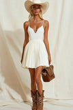 Ivory A Line V-Neck Pleated Graduation Dress