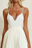 Ivory A Line V-Neck Pleated Graduation Dress
