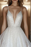 Sparkly A Line V-Neck Ivory Graduation Dress