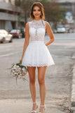 Halter Lace A Line White Graduation Dress