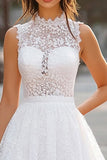 Halter Lace A Line White Graduation Dress