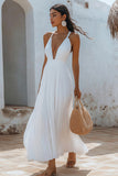 Chiffon A Line V-Neck Pleated White Graduation Dress