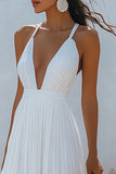 Chiffon A Line V-Neck Pleated White Graduation Dress