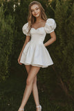 A Line Satin Simple White Graduation Dress