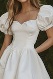 A Line Satin Simple White Graduation Dress
