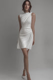 White Bodycon Satin High Neck Short Graduation Dress
