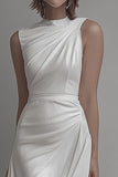 White Bodycon Satin High Neck Short Graduation Dress