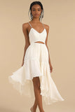 Ivory A Line Ruffled Simple Midi Graduation Dress
