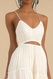 Ivory A Line Ruffled Simple Midi Graduation Dress