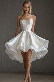 Strapless White A Line Simple Short Graduation Dress