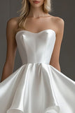 Strapless White A Line Simple Short Graduation Dress