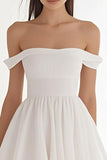 White Off The Shoulder A Line Simple Graduation Dress