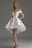 Off The Shoulder White A Line Satin Short Graduation Dress
