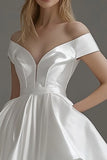 Off The Shoulder White A Line Satin Short Graduation Dress