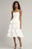 Simple A Line Ivory Tiered Short Graduation Dress