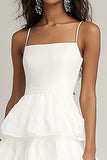 Simple A Line Ivory Tiered Short Graduation Dress
