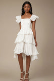 Ivory A Line Simple Lace Graduation Dress