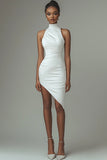Simple High Neck Bodycon White Graduation Dress